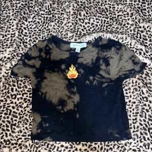 Kids Black Tie-Dye Shirt with Flame Design